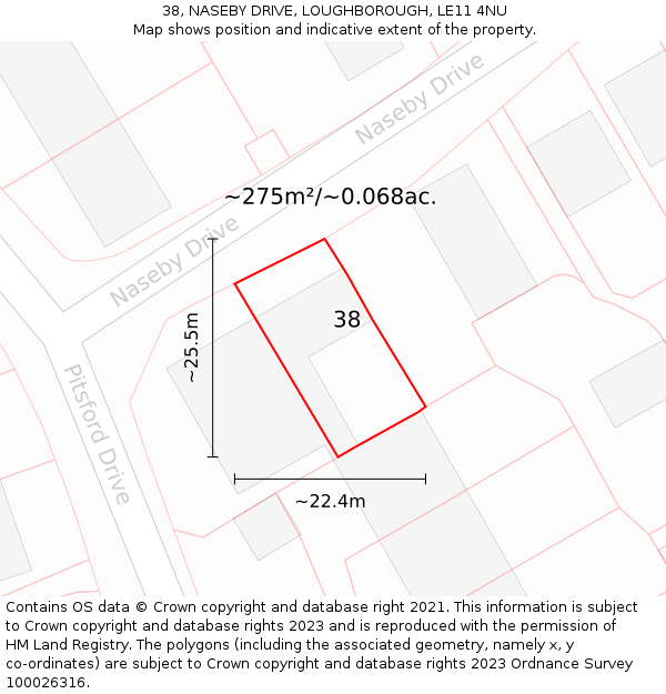 38, NASEBY DRIVE, LOUGHBOROUGH, LE11 4NU: Plot and title map