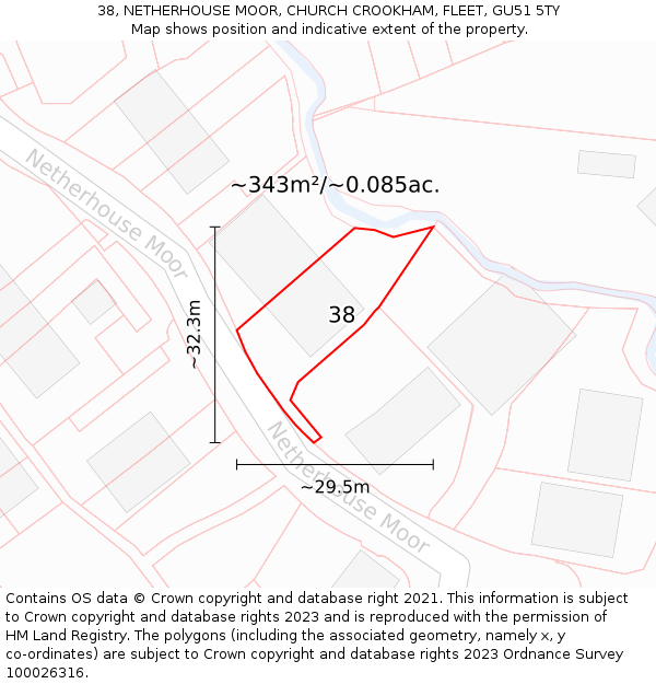 38, NETHERHOUSE MOOR, CHURCH CROOKHAM, FLEET, GU51 5TY: Plot and title map