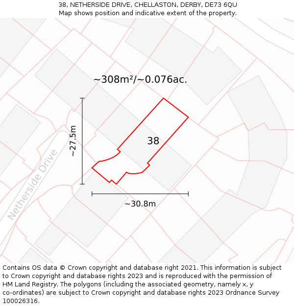 38, NETHERSIDE DRIVE, CHELLASTON, DERBY, DE73 6QU: Plot and title map