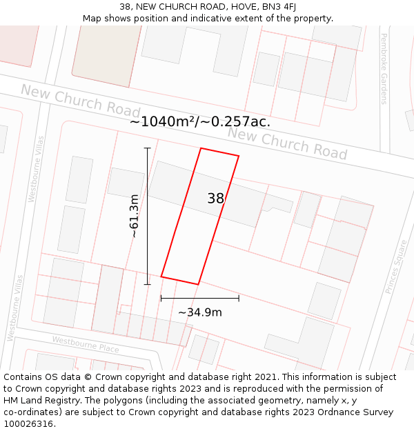 38, NEW CHURCH ROAD, HOVE, BN3 4FJ: Plot and title map