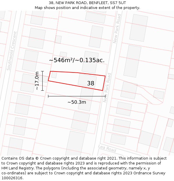 38, NEW PARK ROAD, BENFLEET, SS7 5UT: Plot and title map