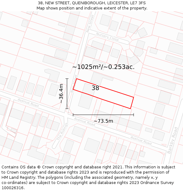 38, NEW STREET, QUENIBOROUGH, LEICESTER, LE7 3FS: Plot and title map
