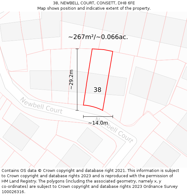 38, NEWBELL COURT, CONSETT, DH8 6FE: Plot and title map