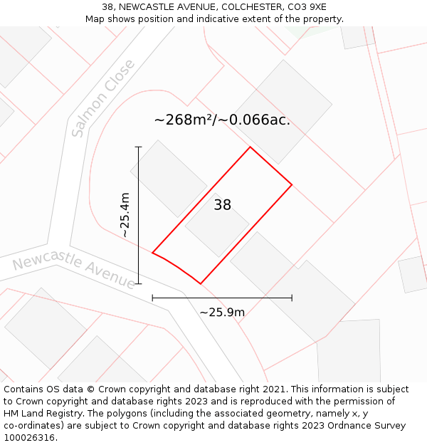 38, NEWCASTLE AVENUE, COLCHESTER, CO3 9XE: Plot and title map