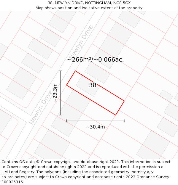 38, NEWLYN DRIVE, NOTTINGHAM, NG8 5GX: Plot and title map