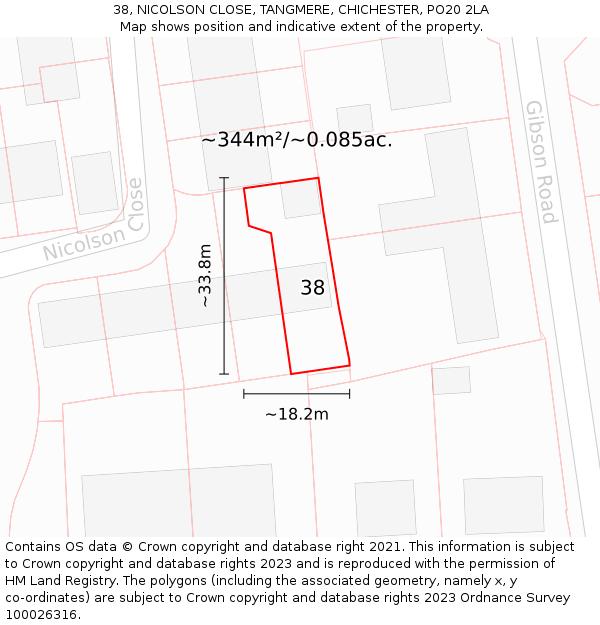 38, NICOLSON CLOSE, TANGMERE, CHICHESTER, PO20 2LA: Plot and title map