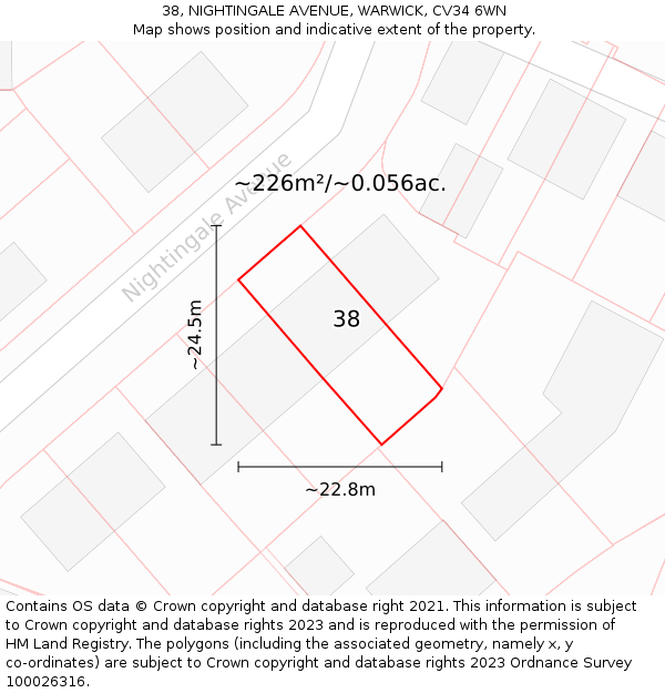 38, NIGHTINGALE AVENUE, WARWICK, CV34 6WN: Plot and title map