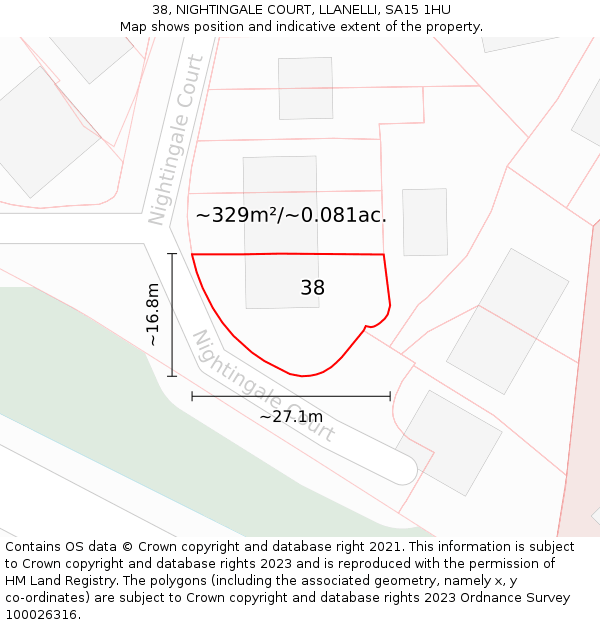 38, NIGHTINGALE COURT, LLANELLI, SA15 1HU: Plot and title map