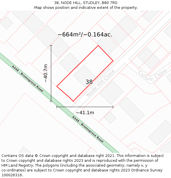 38, NODE HILL, STUDLEY, B80 7RG: Plot and title map