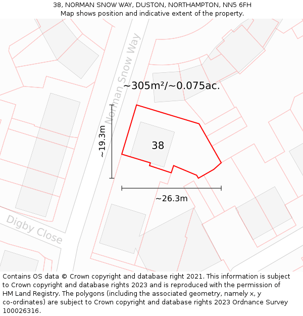 38, NORMAN SNOW WAY, DUSTON, NORTHAMPTON, NN5 6FH: Plot and title map