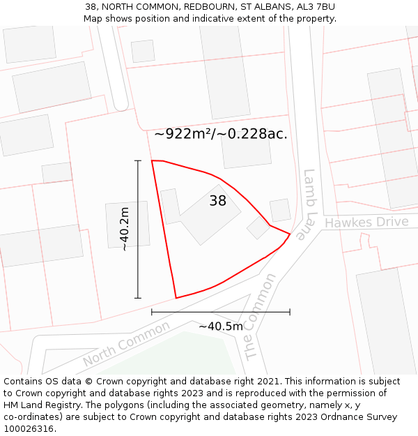 38, NORTH COMMON, REDBOURN, ST ALBANS, AL3 7BU: Plot and title map