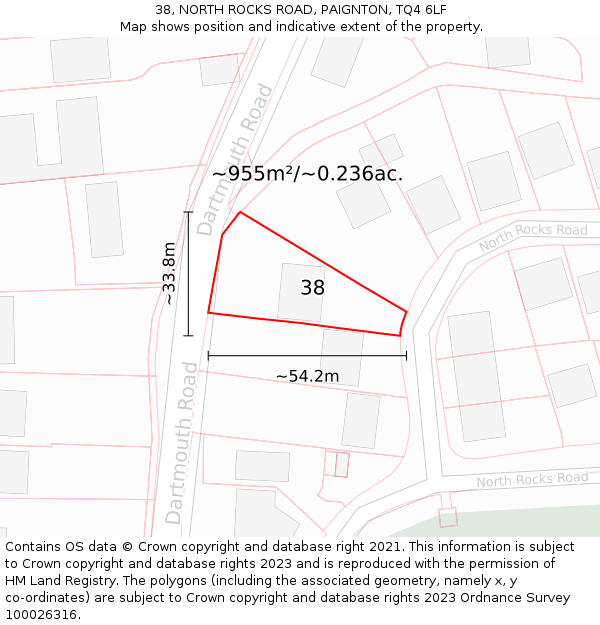38, NORTH ROCKS ROAD, PAIGNTON, TQ4 6LF: Plot and title map