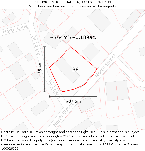 38, NORTH STREET, NAILSEA, BRISTOL, BS48 4BS: Plot and title map