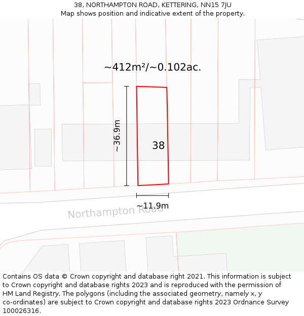 38, NORTHAMPTON ROAD, KETTERING, NN15 7JU: Plot and title map