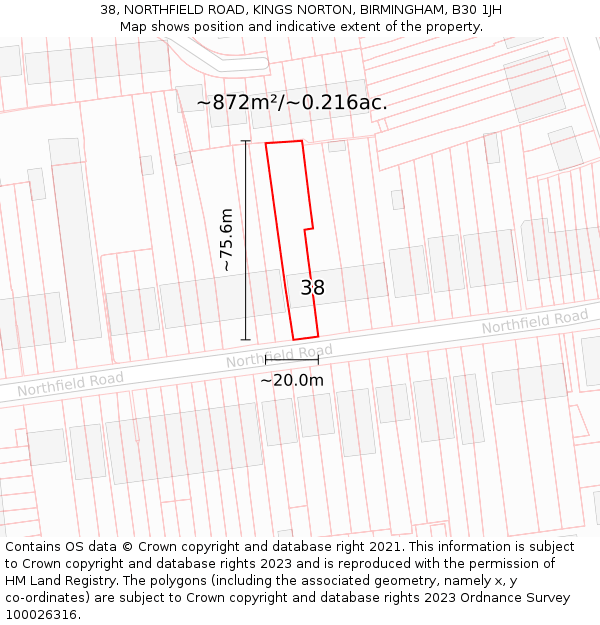 38, NORTHFIELD ROAD, KINGS NORTON, BIRMINGHAM, B30 1JH: Plot and title map