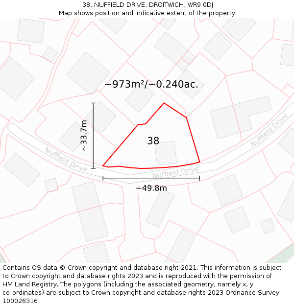 38, NUFFIELD DRIVE, DROITWICH, WR9 0DJ: Plot and title map
