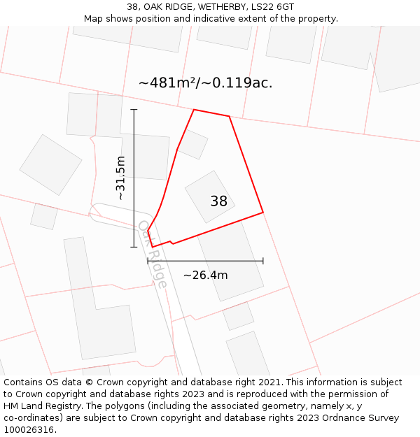 38, OAK RIDGE, WETHERBY, LS22 6GT: Plot and title map