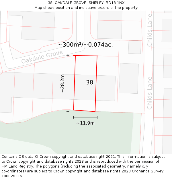 38, OAKDALE GROVE, SHIPLEY, BD18 1NX: Plot and title map