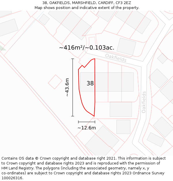 38, OAKFIELDS, MARSHFIELD, CARDIFF, CF3 2EZ: Plot and title map