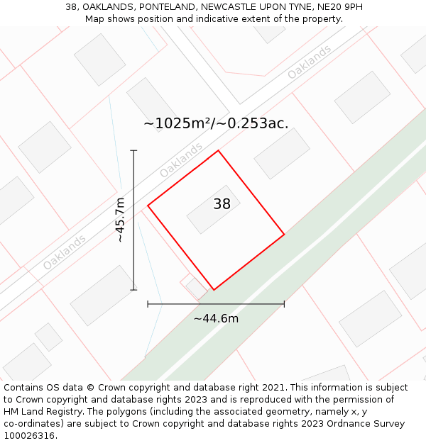 38, OAKLANDS, PONTELAND, NEWCASTLE UPON TYNE, NE20 9PH: Plot and title map