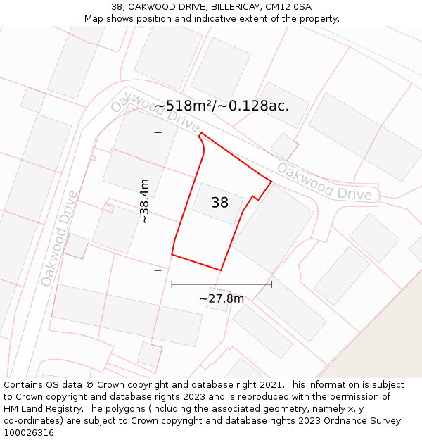 38, OAKWOOD DRIVE, BILLERICAY, CM12 0SA: Plot and title map