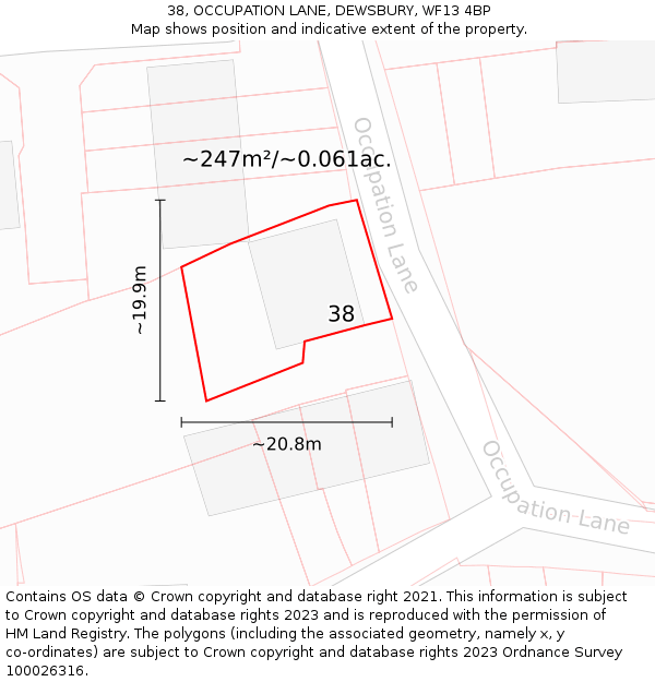 38, OCCUPATION LANE, DEWSBURY, WF13 4BP: Plot and title map