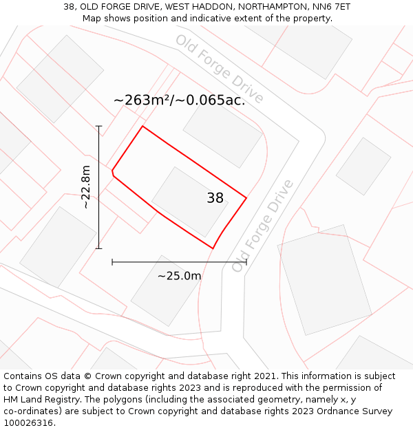 38, OLD FORGE DRIVE, WEST HADDON, NORTHAMPTON, NN6 7ET: Plot and title map