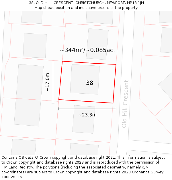 38, OLD HILL CRESCENT, CHRISTCHURCH, NEWPORT, NP18 1JN: Plot and title map