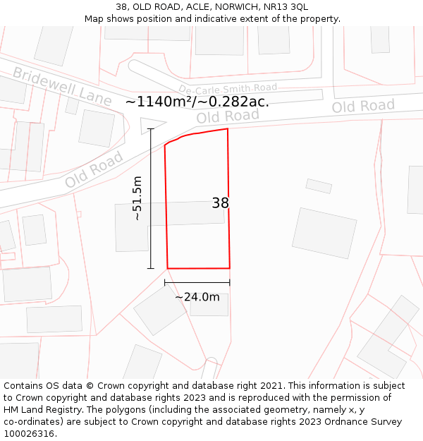 38, OLD ROAD, ACLE, NORWICH, NR13 3QL: Plot and title map