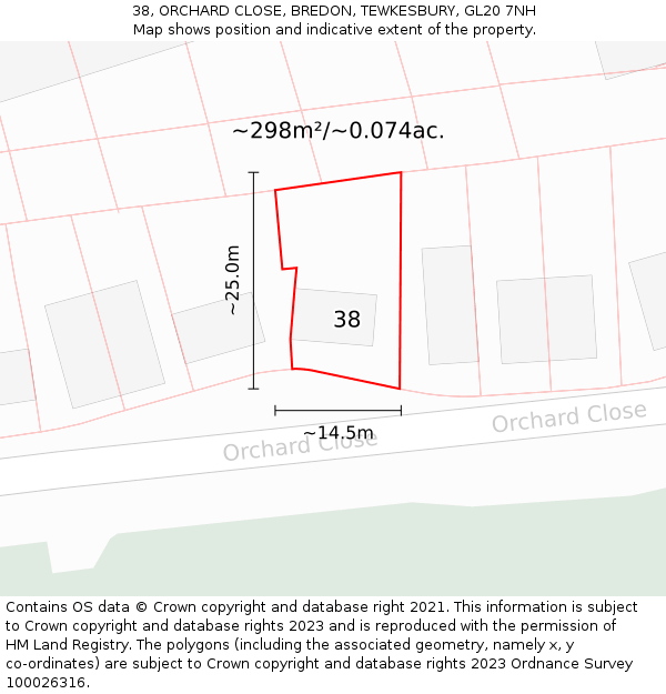 38, ORCHARD CLOSE, BREDON, TEWKESBURY, GL20 7NH: Plot and title map