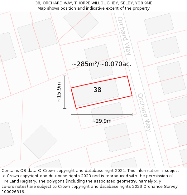 38, ORCHARD WAY, THORPE WILLOUGHBY, SELBY, YO8 9NE: Plot and title map