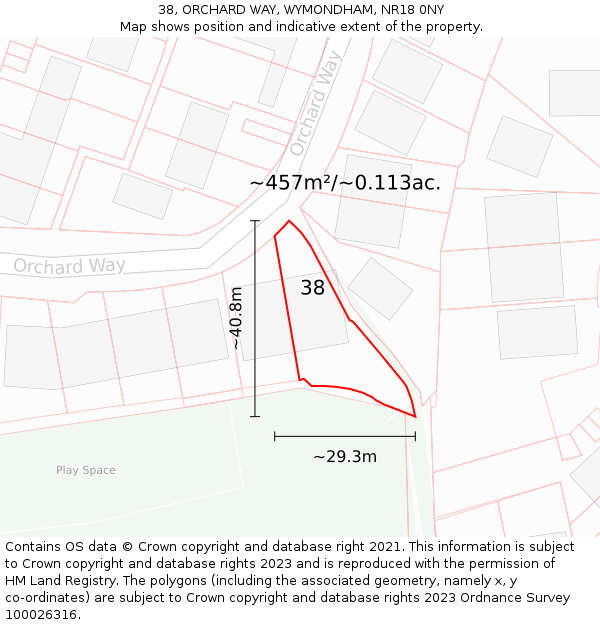 38, ORCHARD WAY, WYMONDHAM, NR18 0NY: Plot and title map