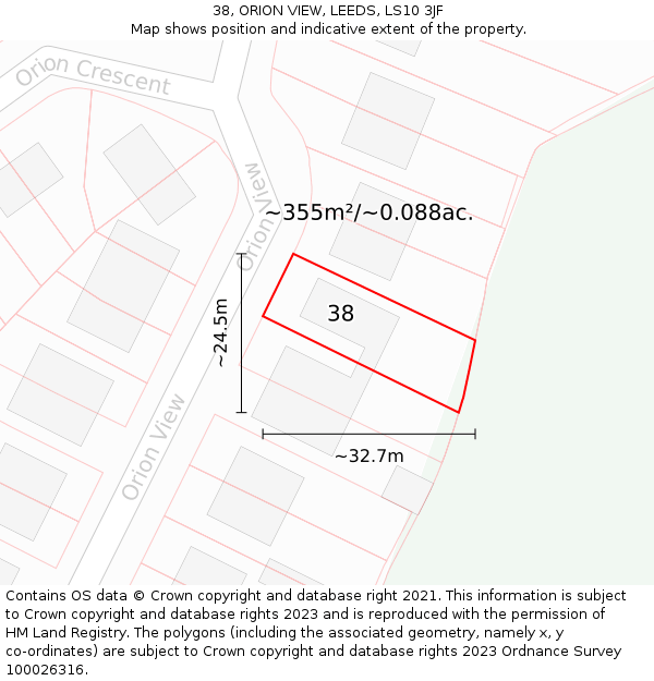 38, ORION VIEW, LEEDS, LS10 3JF: Plot and title map