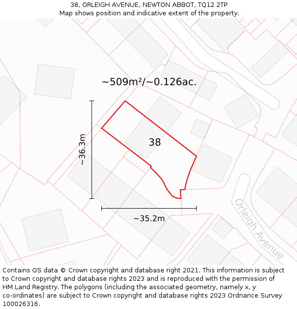 38, ORLEIGH AVENUE, NEWTON ABBOT, TQ12 2TP: Plot and title map