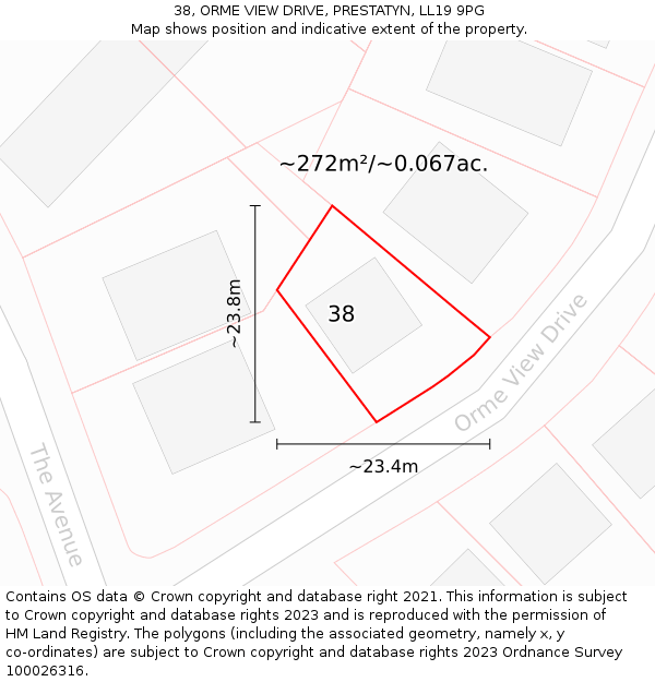 38, ORME VIEW DRIVE, PRESTATYN, LL19 9PG: Plot and title map