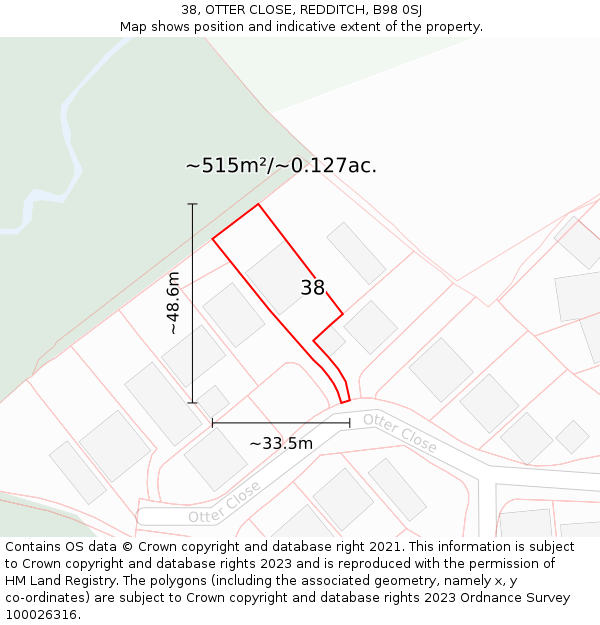 38, OTTER CLOSE, REDDITCH, B98 0SJ: Plot and title map