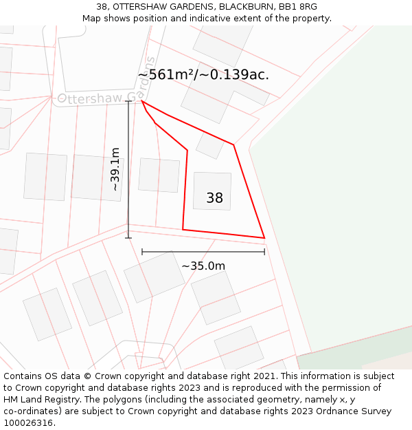 38, OTTERSHAW GARDENS, BLACKBURN, BB1 8RG: Plot and title map