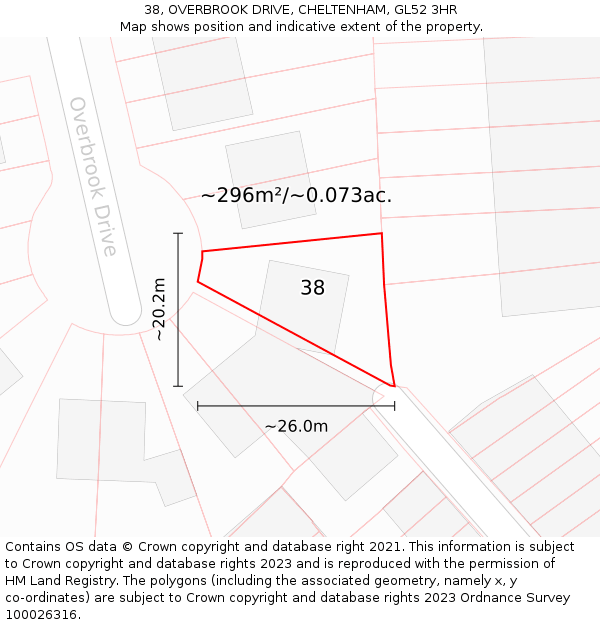 38, OVERBROOK DRIVE, CHELTENHAM, GL52 3HR: Plot and title map