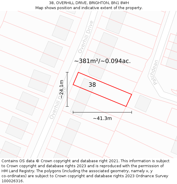38, OVERHILL DRIVE, BRIGHTON, BN1 8WH: Plot and title map