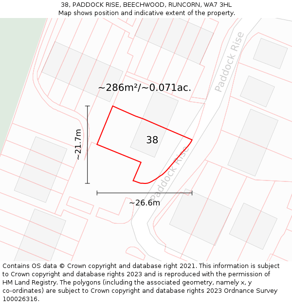 38, PADDOCK RISE, BEECHWOOD, RUNCORN, WA7 3HL: Plot and title map