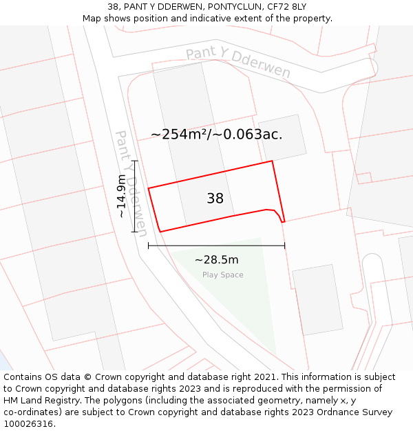 38, PANT Y DDERWEN, PONTYCLUN, CF72 8LY: Plot and title map