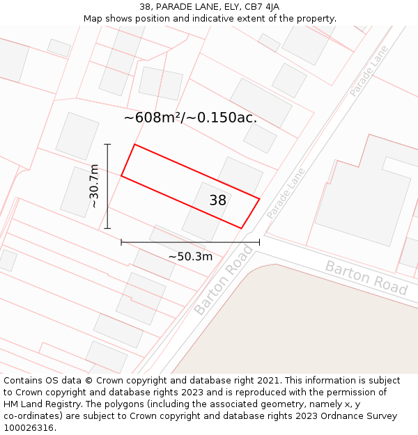 38, PARADE LANE, ELY, CB7 4JA: Plot and title map