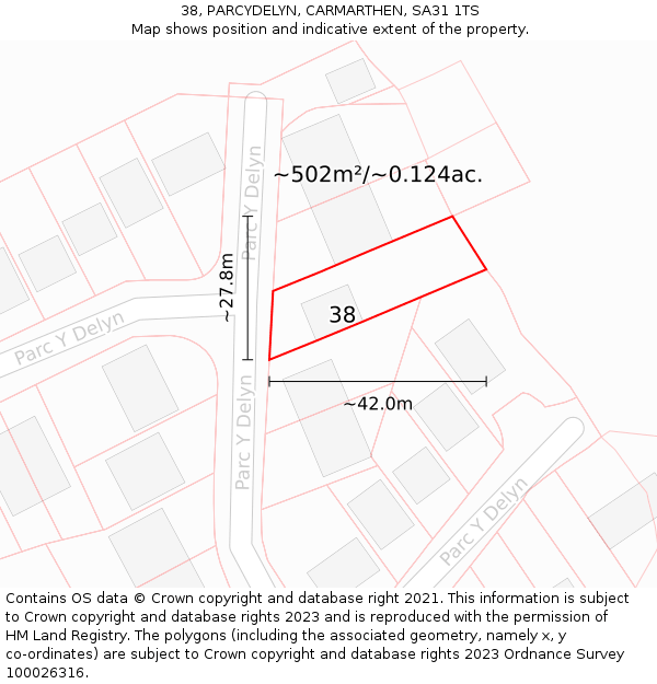 38, PARCYDELYN, CARMARTHEN, SA31 1TS: Plot and title map