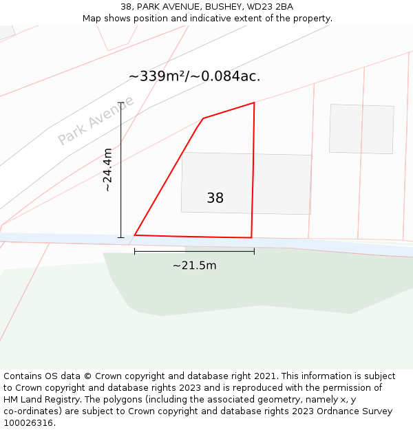 38, PARK AVENUE, BUSHEY, WD23 2BA: Plot and title map