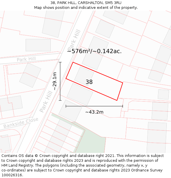 38, PARK HILL, CARSHALTON, SM5 3RU: Plot and title map