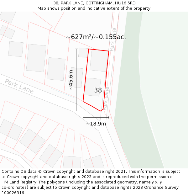 38, PARK LANE, COTTINGHAM, HU16 5RD: Plot and title map