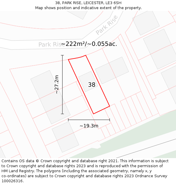 38, PARK RISE, LEICESTER, LE3 6SH: Plot and title map