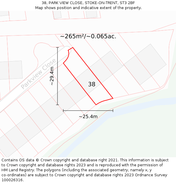 38, PARK VIEW CLOSE, STOKE-ON-TRENT, ST3 2BF: Plot and title map
