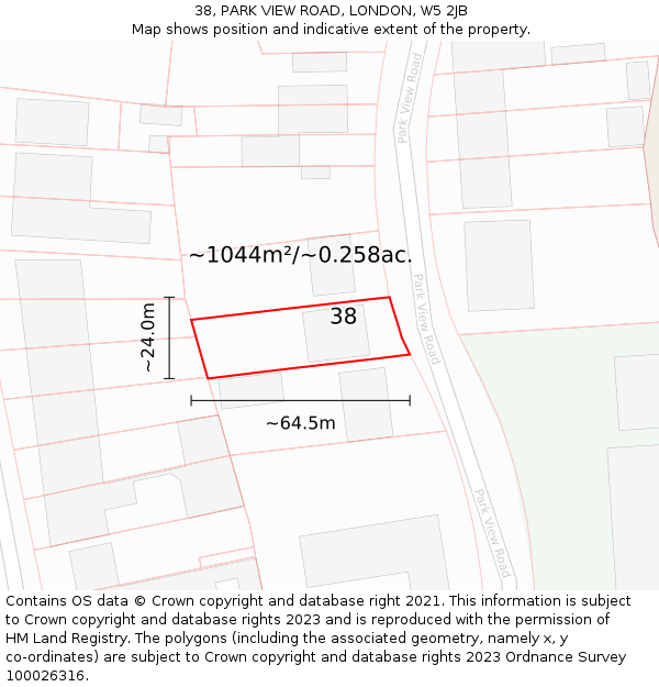 38, PARK VIEW ROAD, LONDON, W5 2JB: Plot and title map