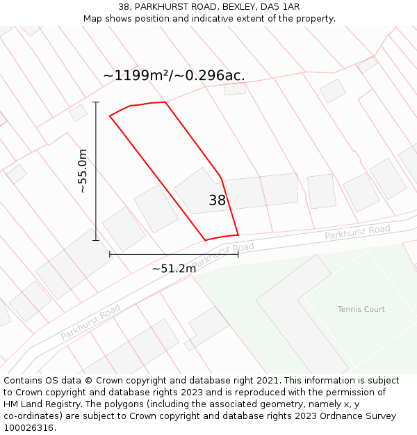 38, PARKHURST ROAD, BEXLEY, DA5 1AR: Plot and title map